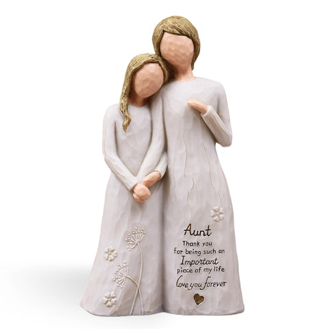 AUMELO front view of aunt and niece figurine showing tender pose and decorative appeal