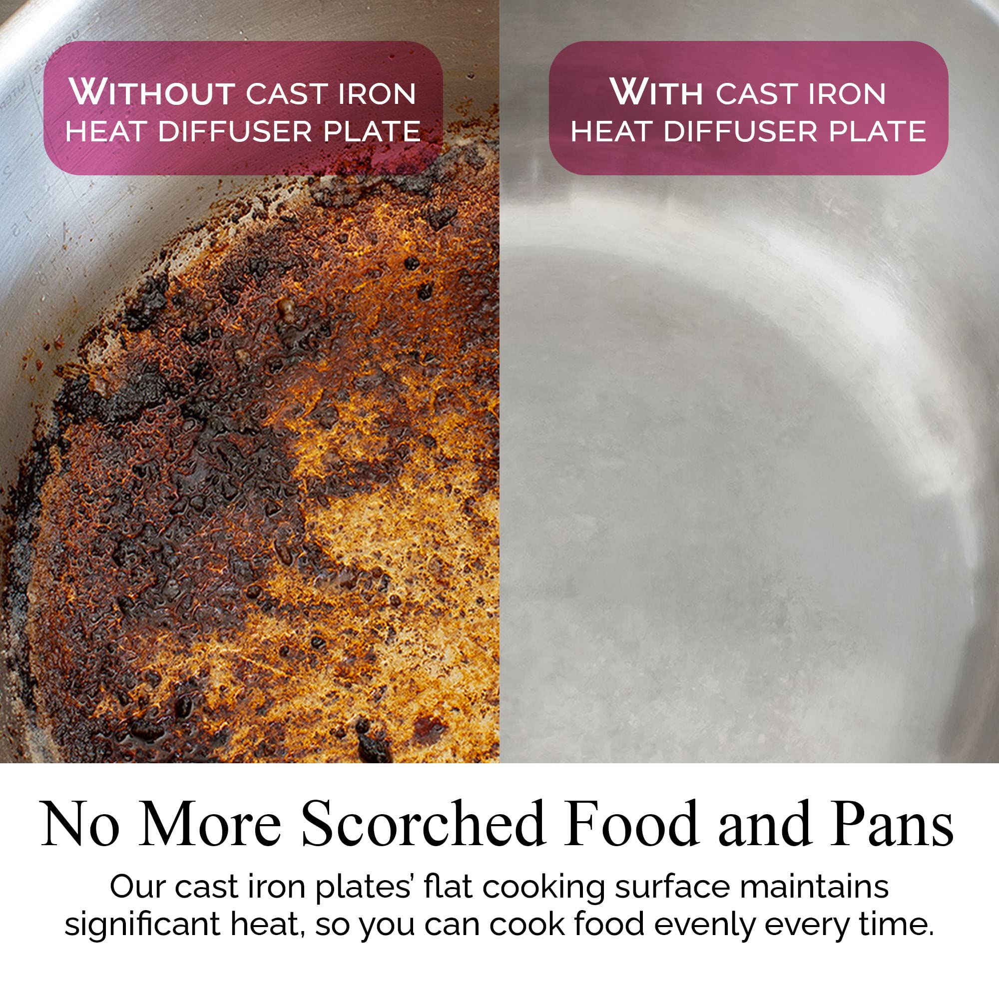 Aunt Shannon's Kitchen diffuser under pan demonstrating even heat distribution