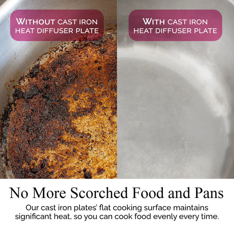 Aunt Shannon's Kitchen diffuser under pan demonstrating even heat distribution