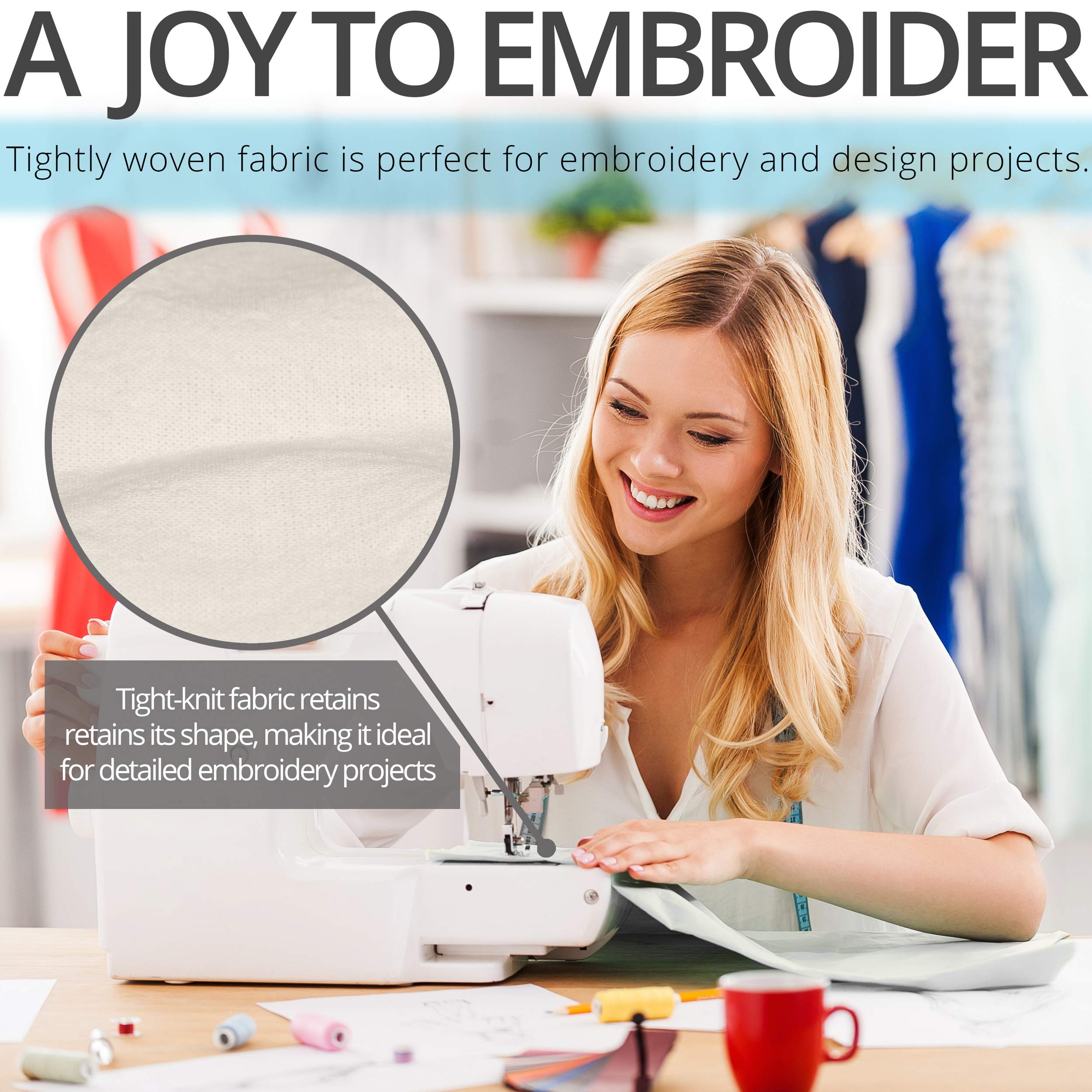 Aunti Em's Kitchen flat towel prepared for embroidery showing ideal surface for stitching