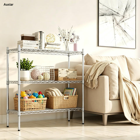 Auslar chrome finish and label close-up showing durable, easy-clean benefit