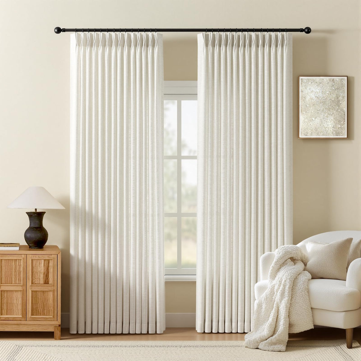 AUSSPVOCT front view of two 90 inch panels showing packaging and clean pleated look, enhances room decor