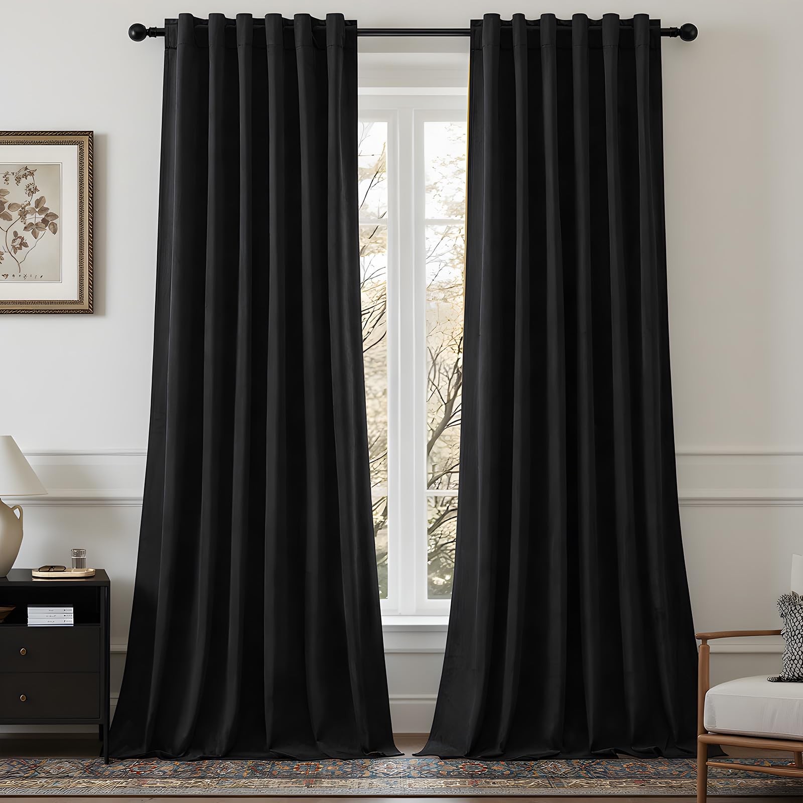 AUSSPVOCT front view of two black velvet panels showing full coverage and elegant look