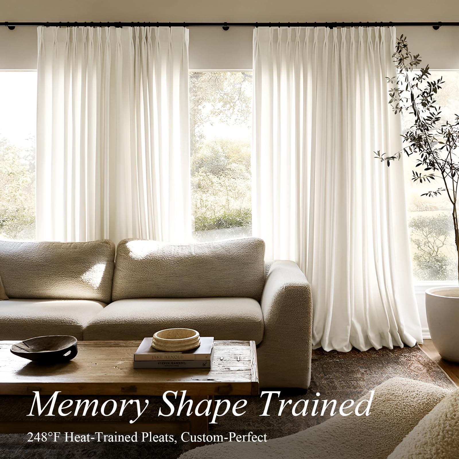 AUSSPVOCT pinch pleat close-up showing heat-set memory folds, ensures long-lasting tailored drape