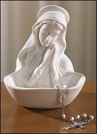 Autom porcelain Madonna front view showing glossy finish and tidy rosary storage