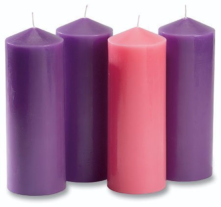 Autom purple and rose pillar candles on wreath showing festive centerpiece benefit