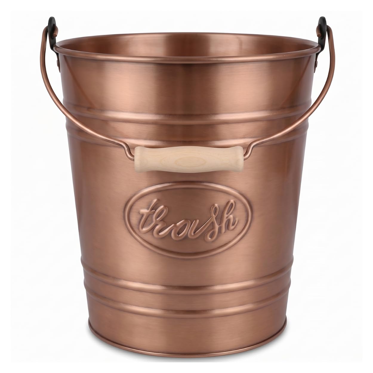 Autumn Alley front view copper trash can adds farmhouse charm and hides waste