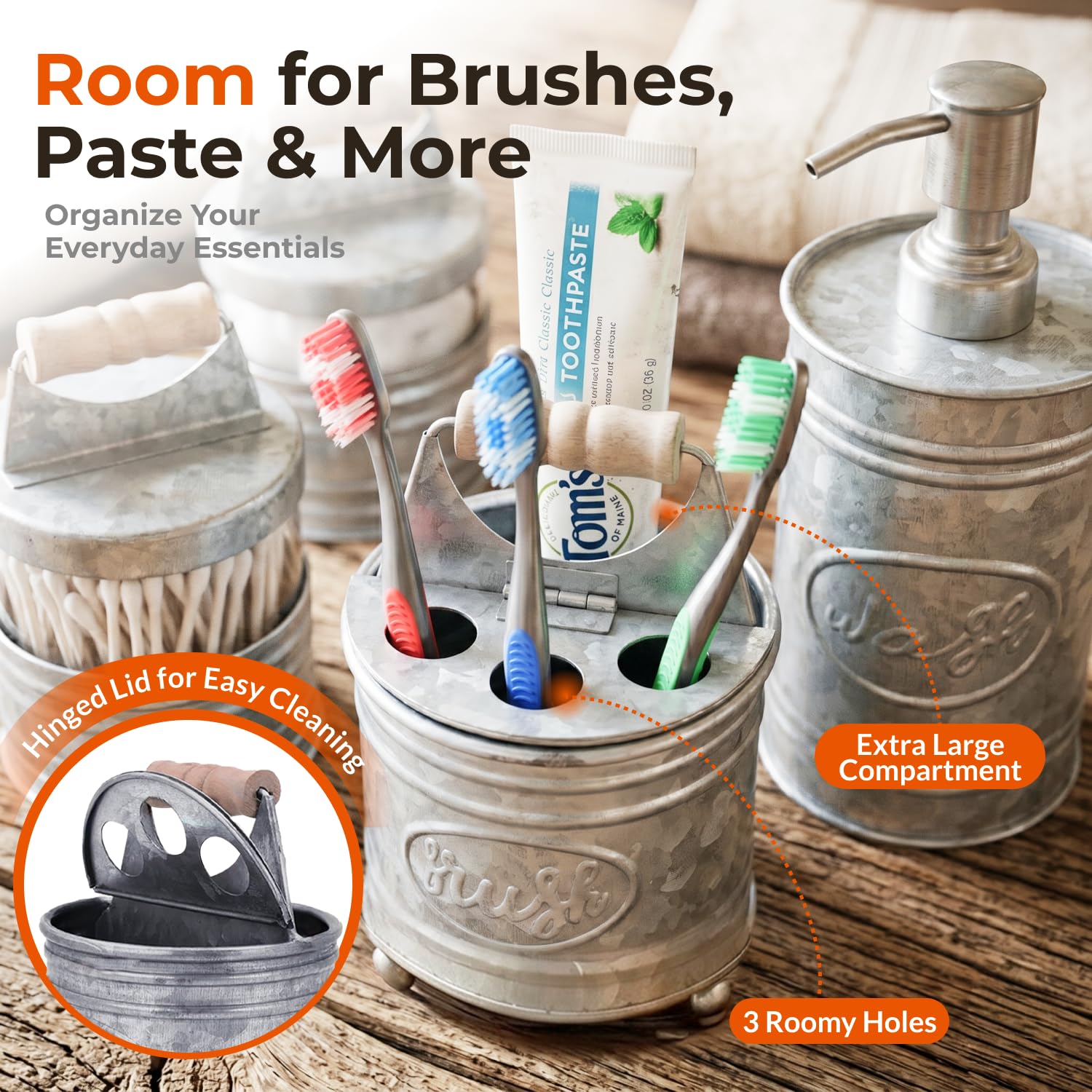 Autumn Alley toothbrush holder in use keeps brushes tidy and dry