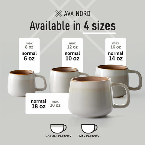 Ava Nord mug held in hand, shows 12 oz scale and everyday portion