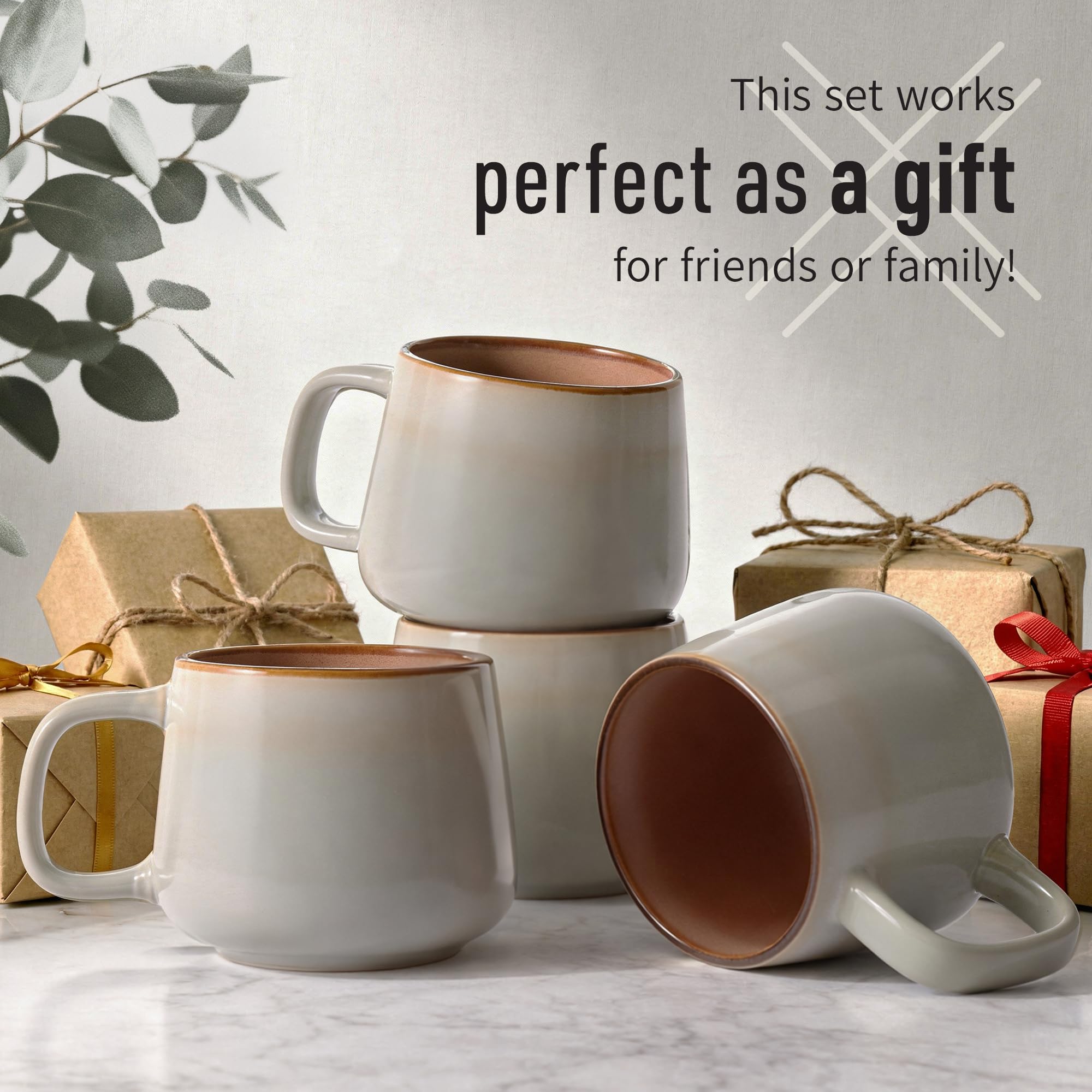Ava Nord four mugs arranged on tabletop, coordinated neutral aesthetic