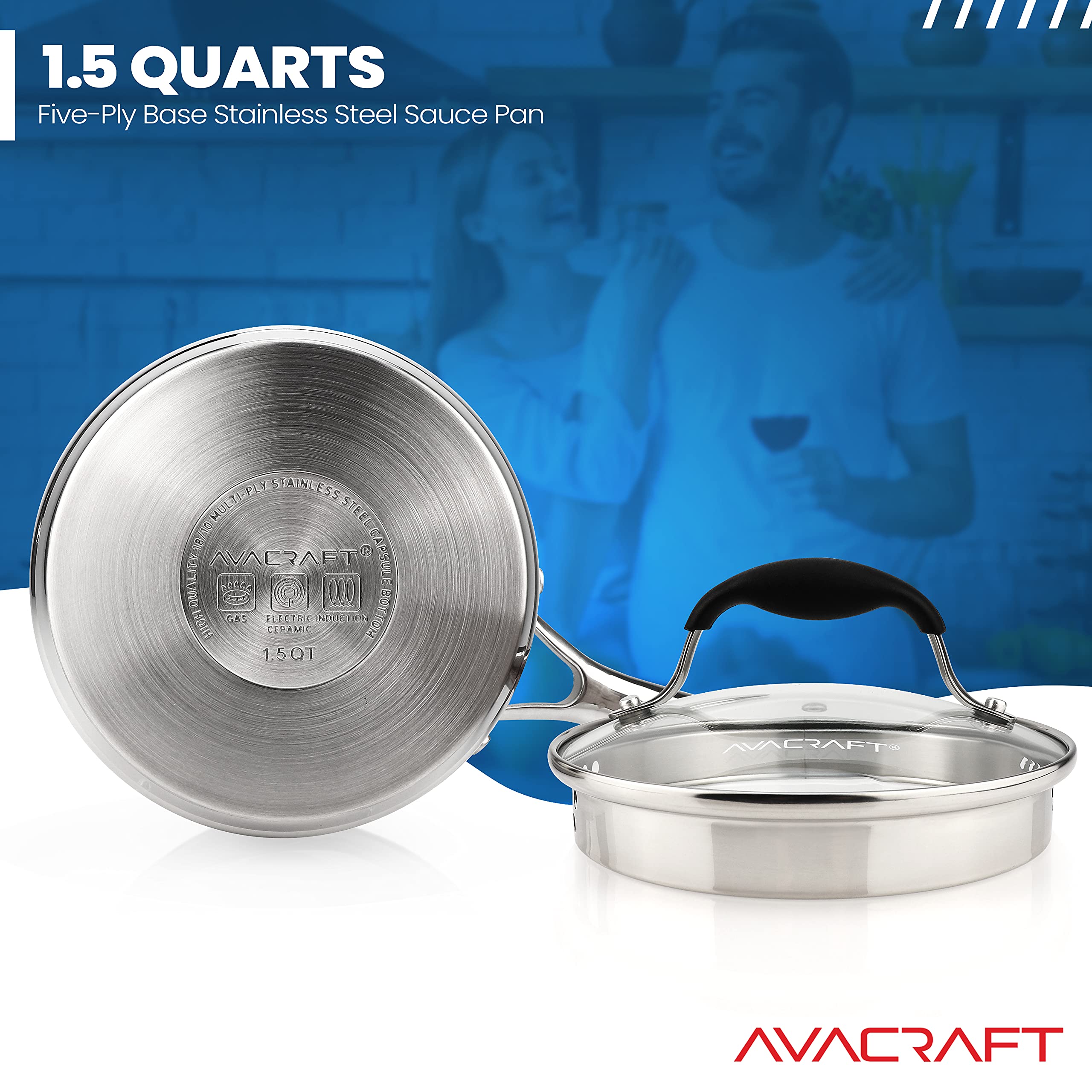AVACRAFT saucepan on induction cooktop illustrating fast, even heating