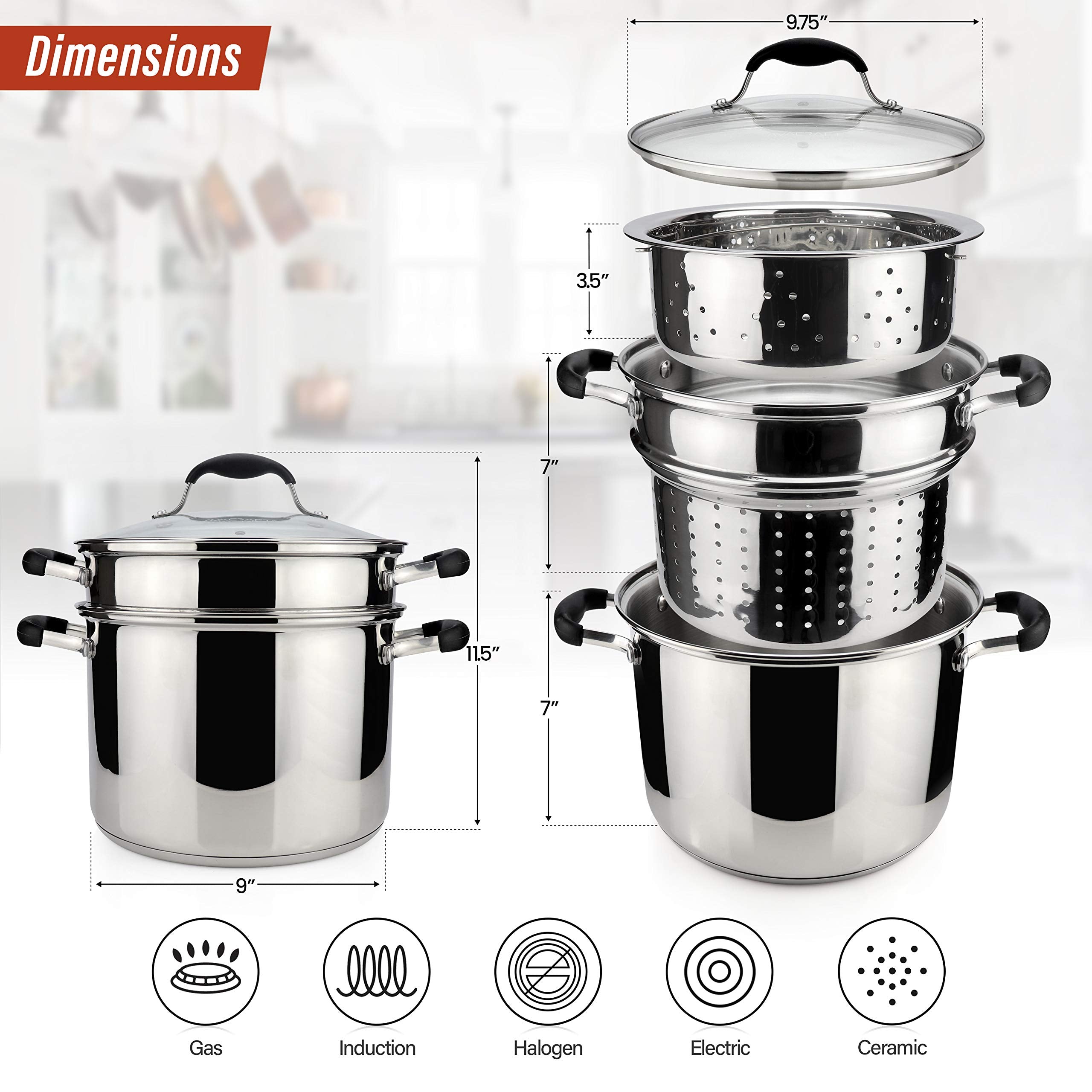 AVACRAFT pasta insert lifted from pot for easy draining and safe handling