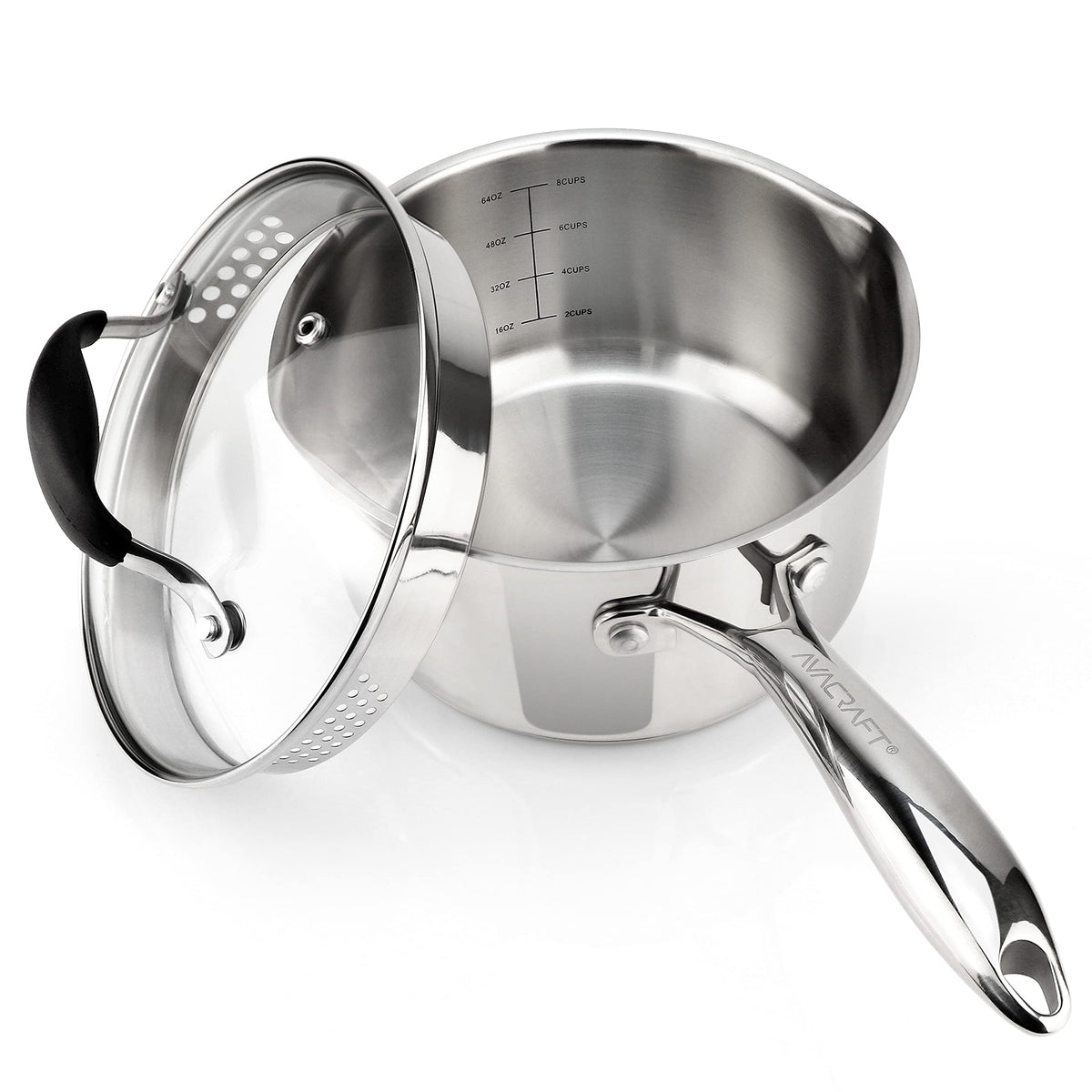 AVACRAFT saucepan front view showing lid and sleek exterior finish for stylish kitchens