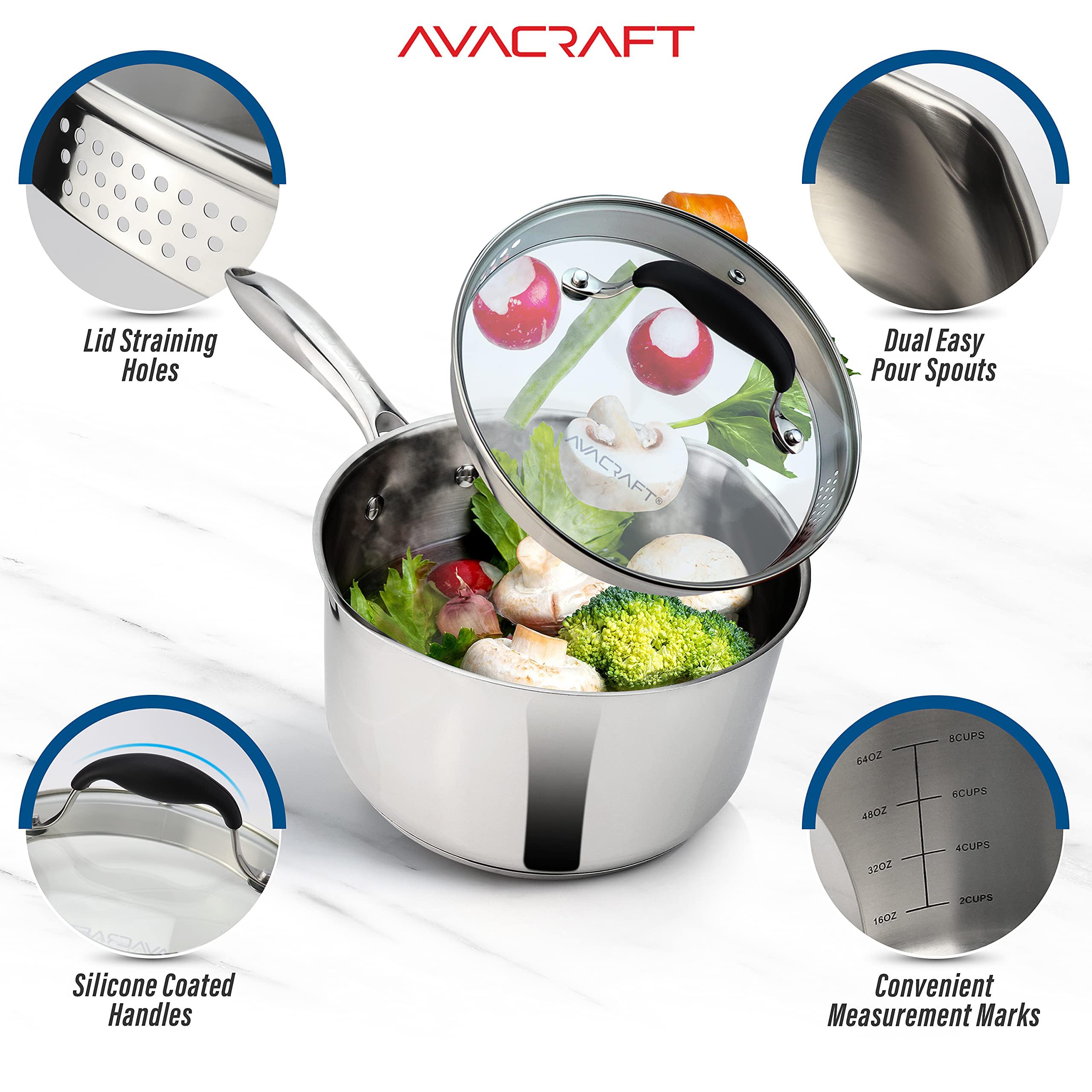 AVACRAFT saucepan next to a can for scale to show compact 2.5 quart capacity
