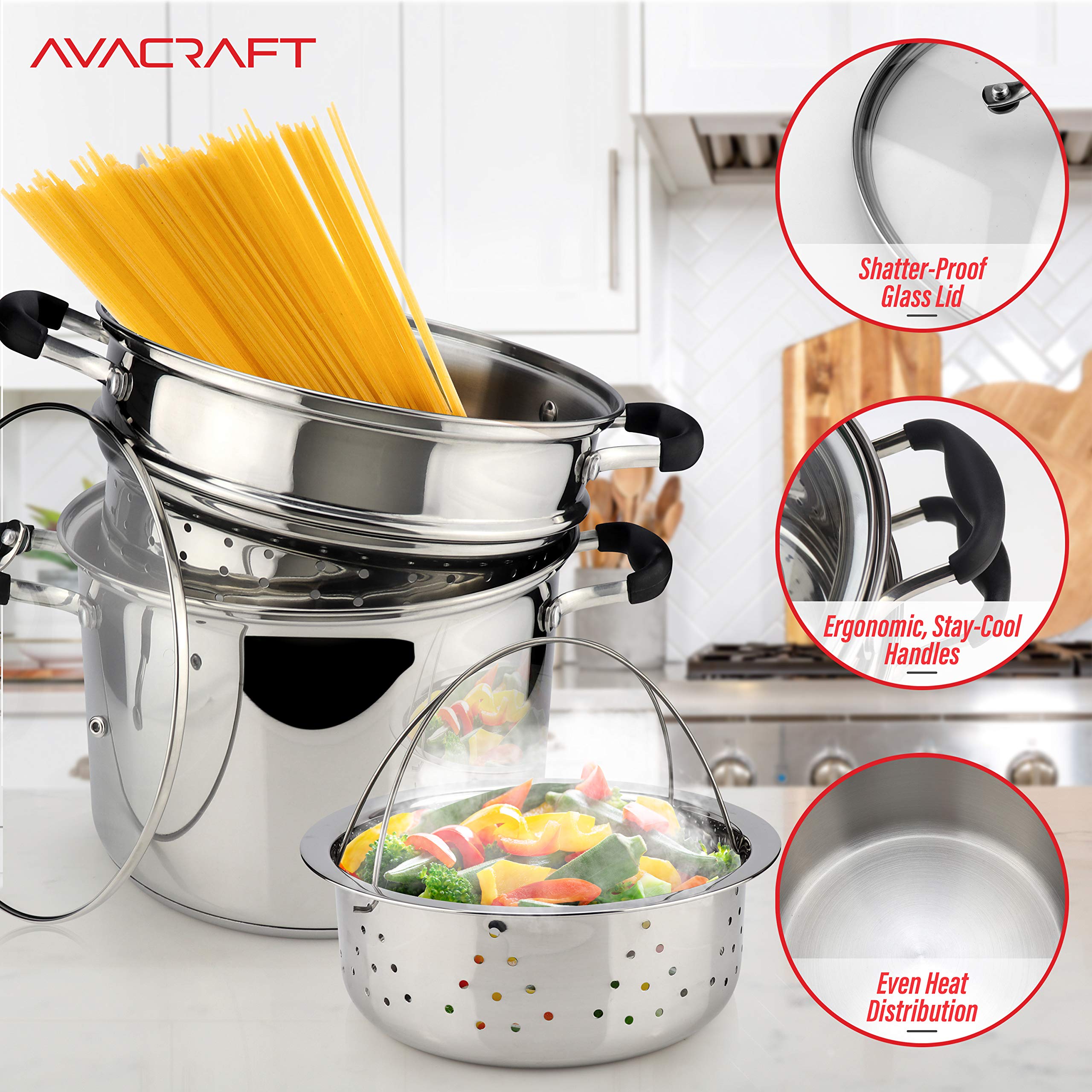 AVACRAFT steamer basket with vegetables demonstrating healthy steaming