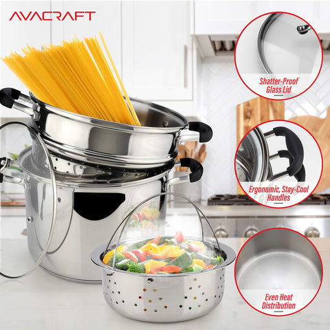 AVACRAFT steamer basket with vegetables demonstrating healthy steaming
