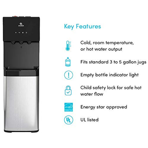Avalon lower compartment open for bottom-loading bottle and easy refills