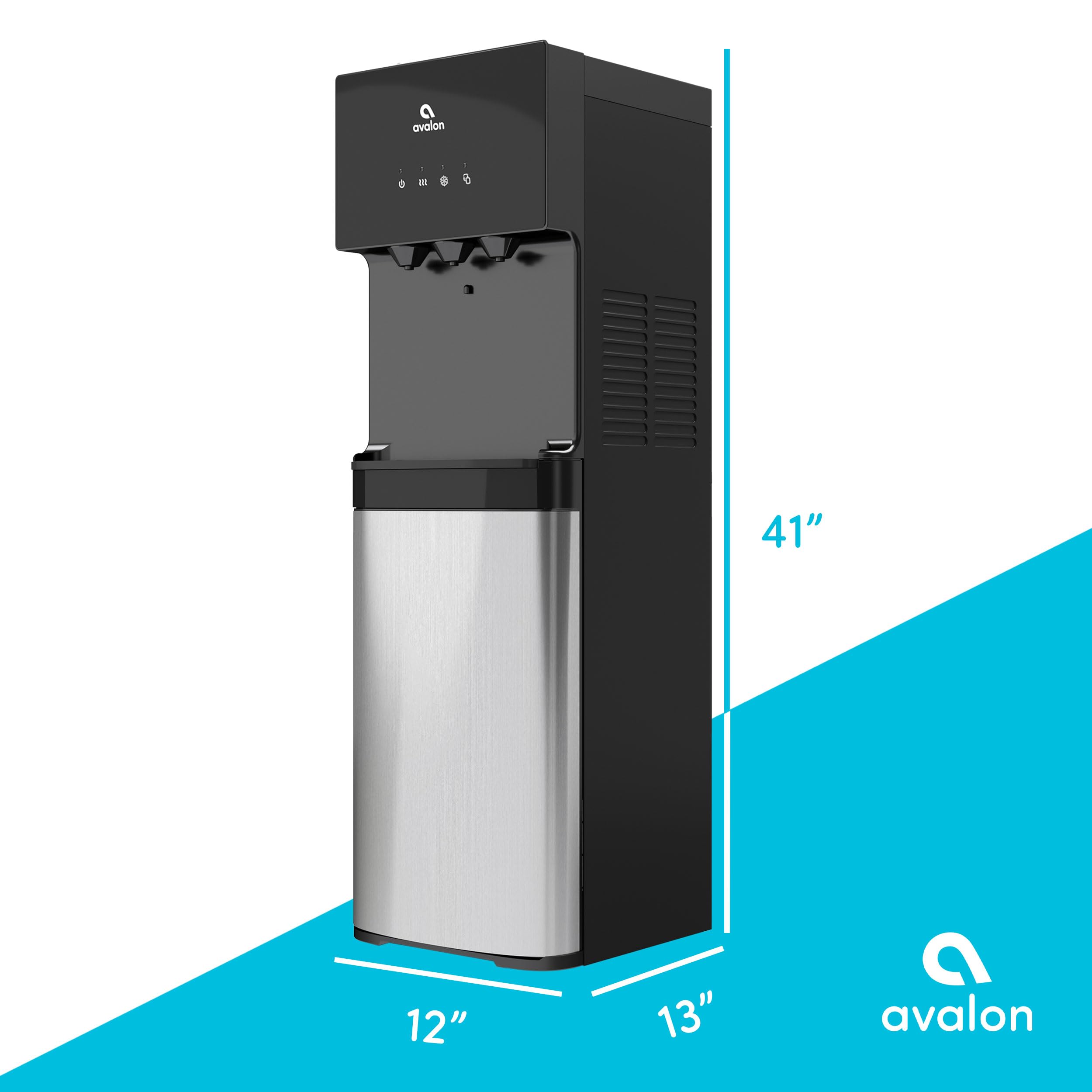 Avalon dual spigots and nightlight visible for safe nighttime dispensing