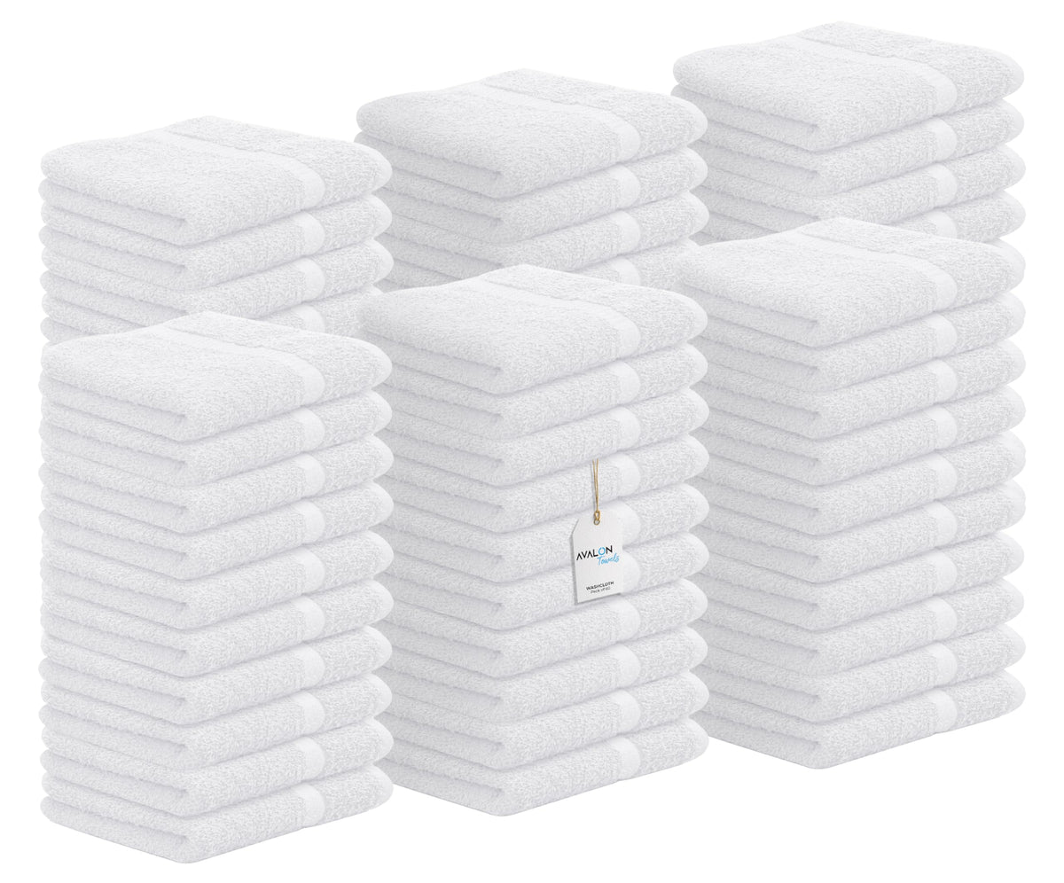 Avalon Towels front packaging showing 60-pack and white towels, great value