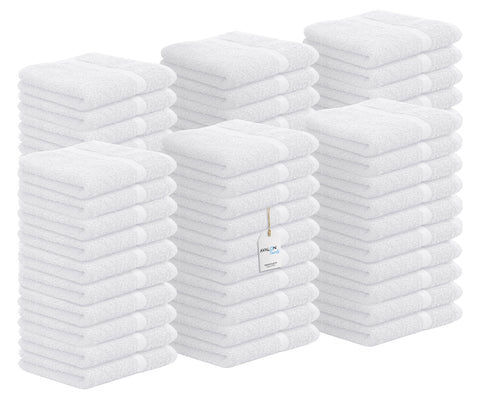 Avalon Towels front packaging showing 60-pack and white towels, great value
