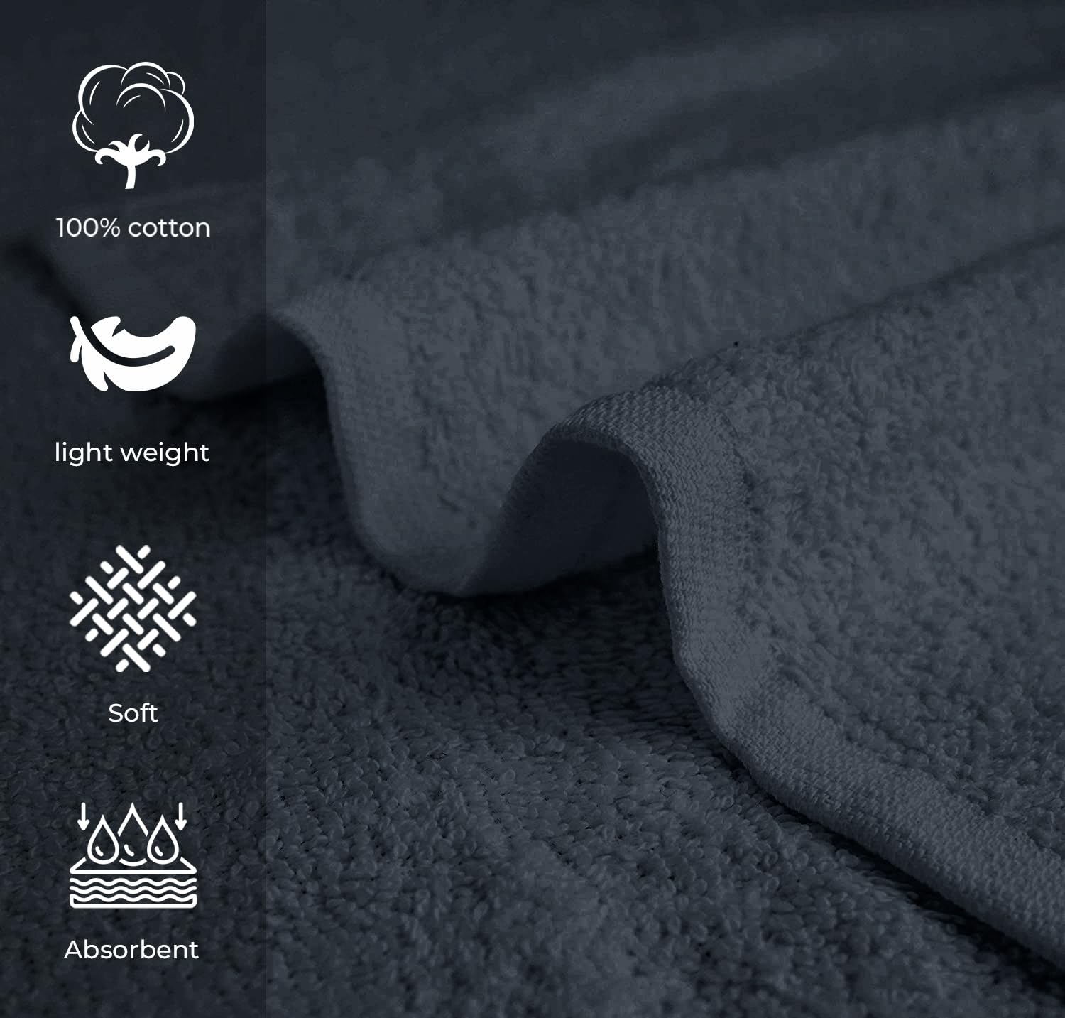 Avalon Towels close-up of cotton texture, softness and absorbency shown
