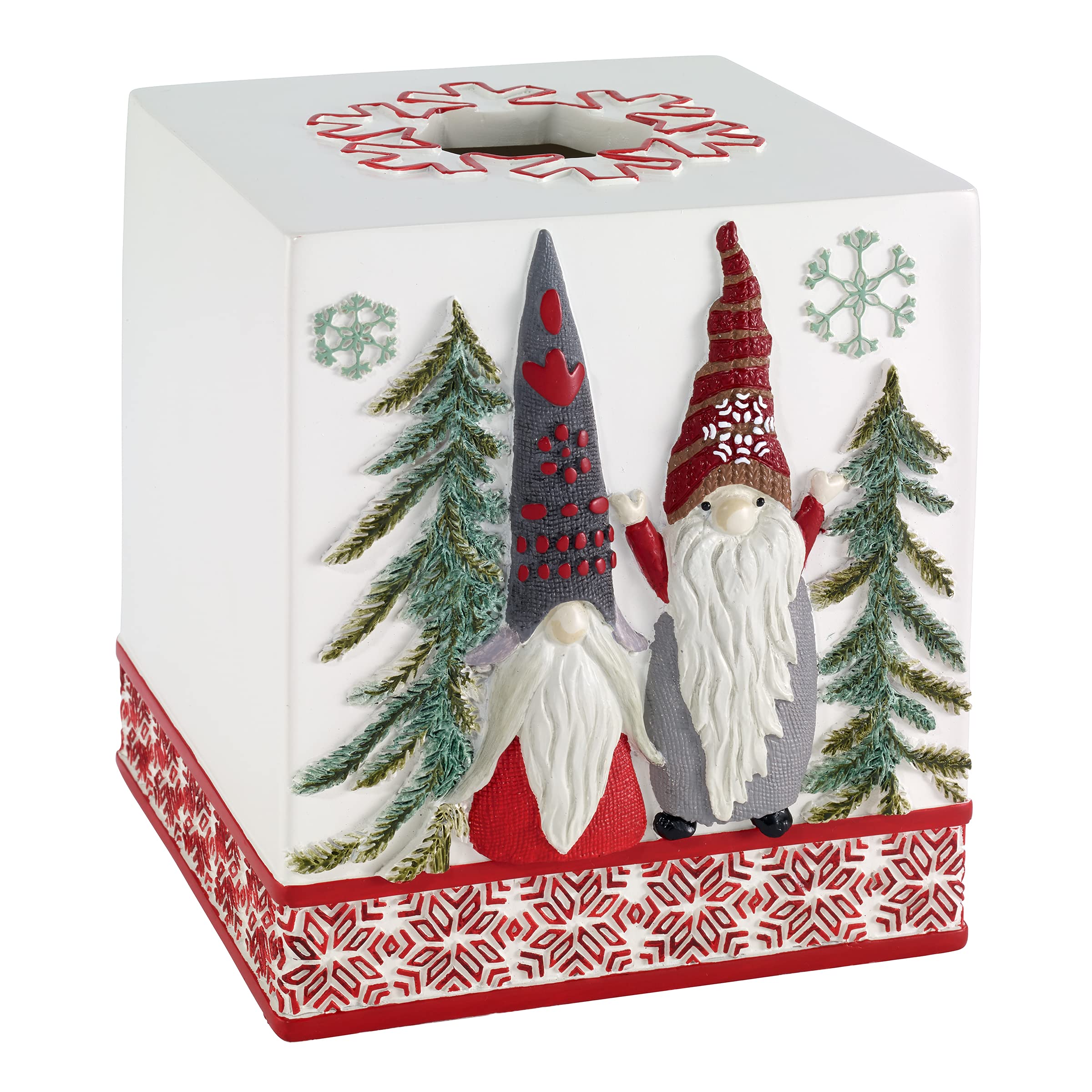 Avanti Linens front view showing gnomes and snowflake border, adds festive charm