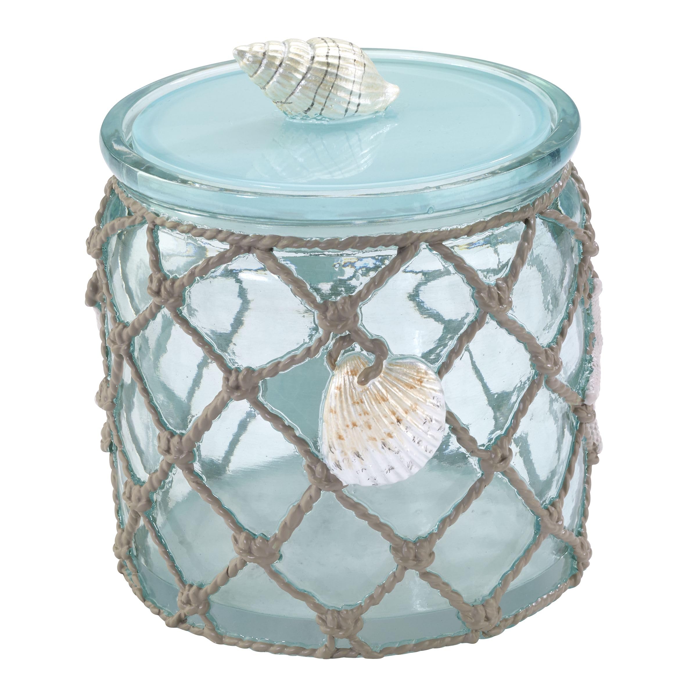 Avanti Linens covered jar front view showing seaglass color and compact storage benefit