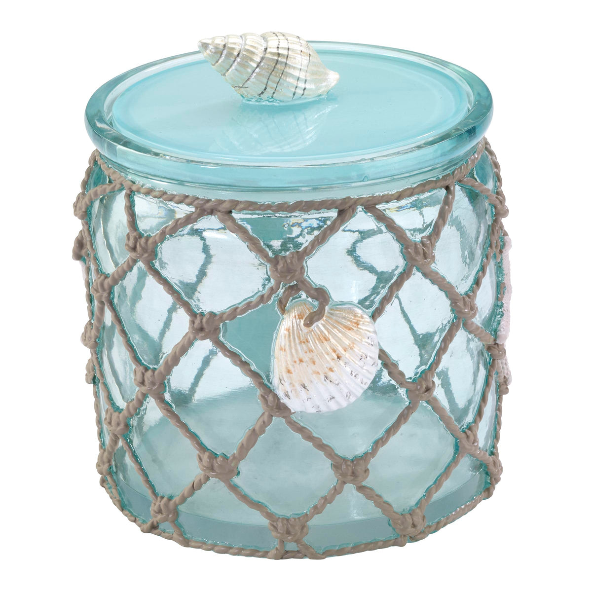 Avanti Linens covered jar front view showing seaglass color and compact storage benefit