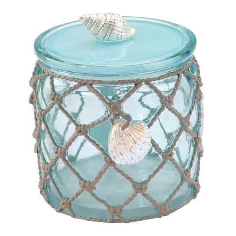 Avanti Linens covered jar front view showing seaglass color and compact storage benefit
