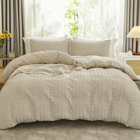 AveLom beige duvet cover front view showing neat finish and inviting look