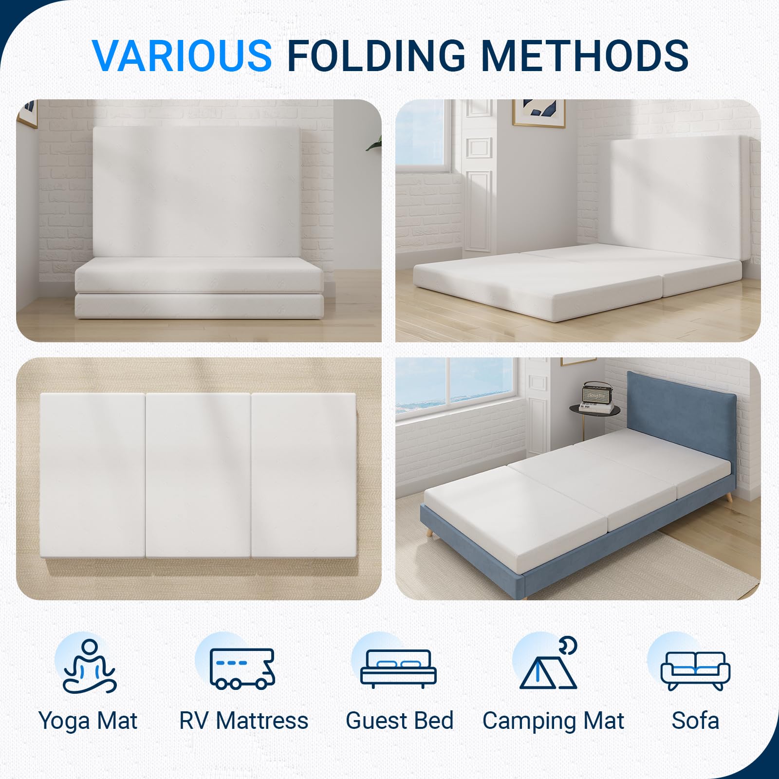 Avenco folded compact storage beside sofa demonstrating space-saving portability
