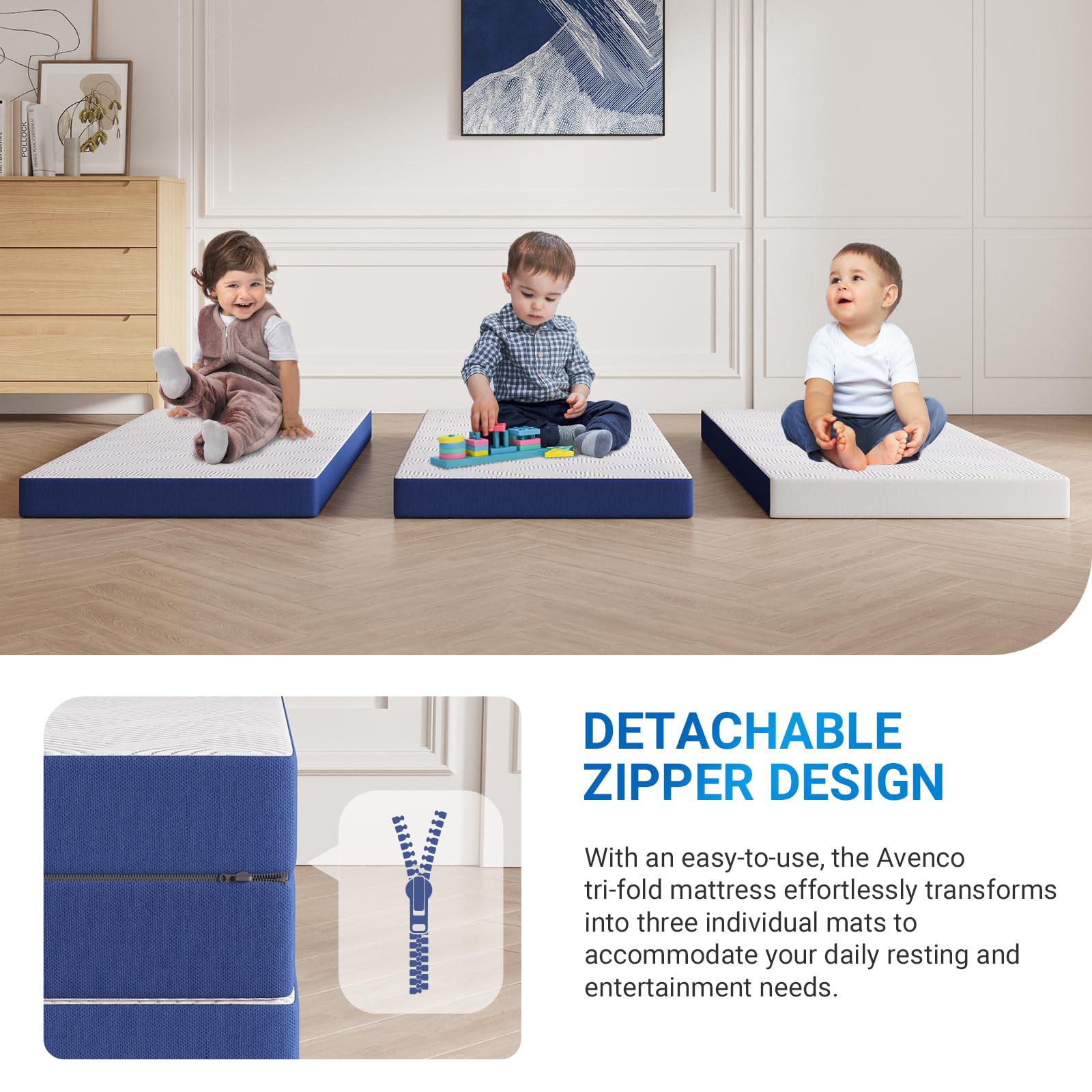 Avenco mattress folded compactly for storage and travel, easy portability benefit