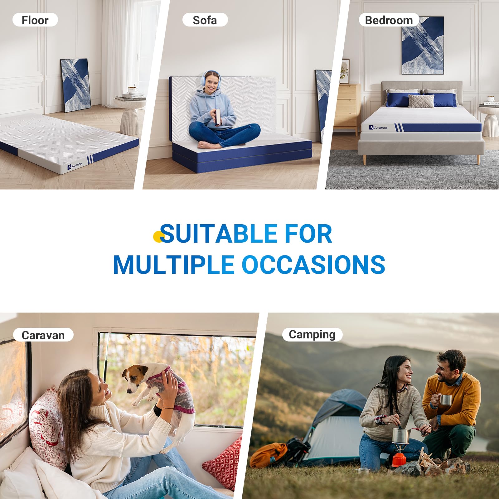 Avenco mattress next to hand showing scale and easy handling for transport