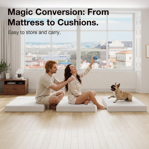 Avenco tri-fold mattress folded compact for travel and space-saving convenience