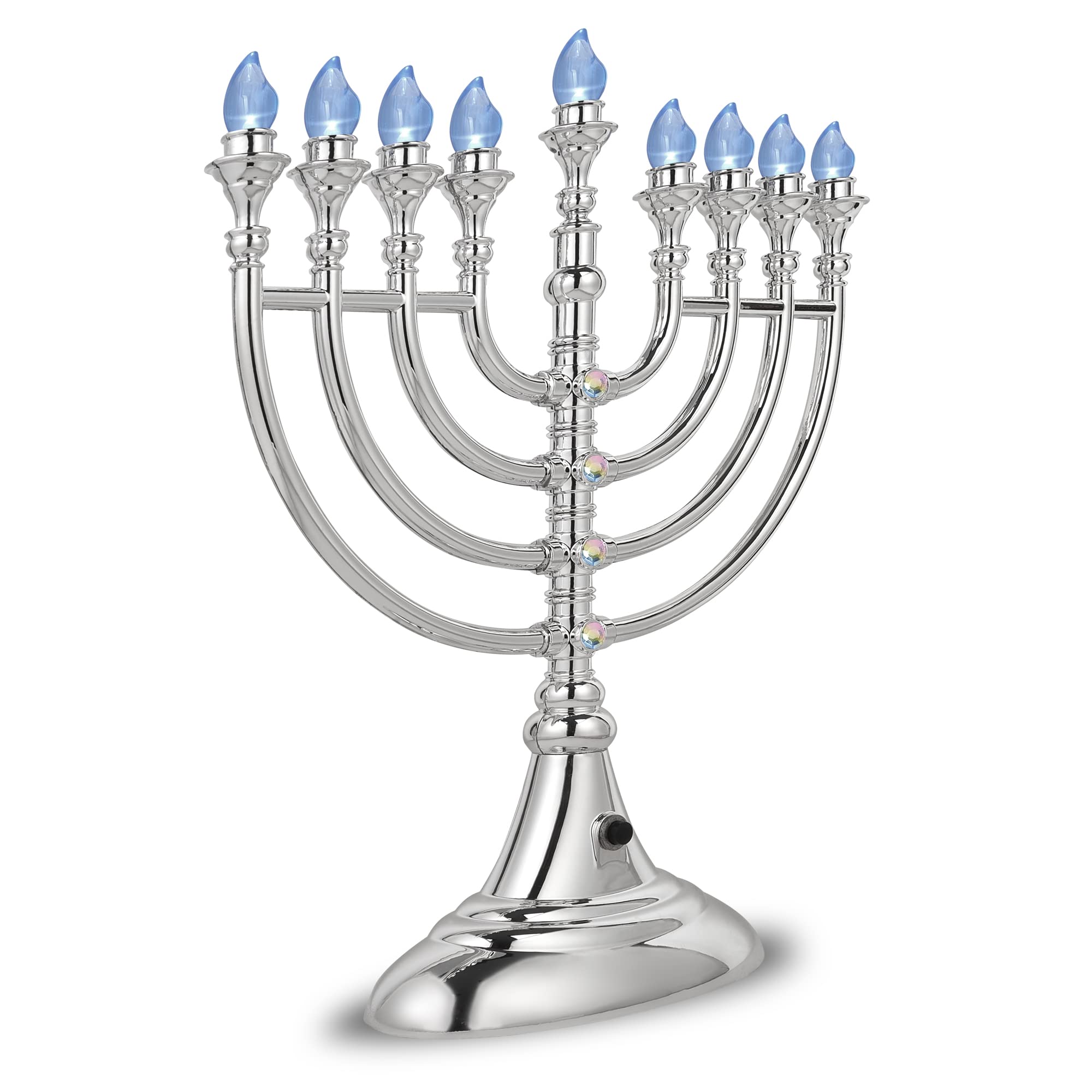 Aviv Judaica close-up of flame-shaped LED bulbs providing realistic, maintenance-free glow