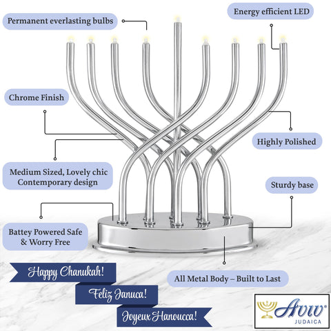 Aviv Judaica menorah on a dorm room shelf showing portability and safe use