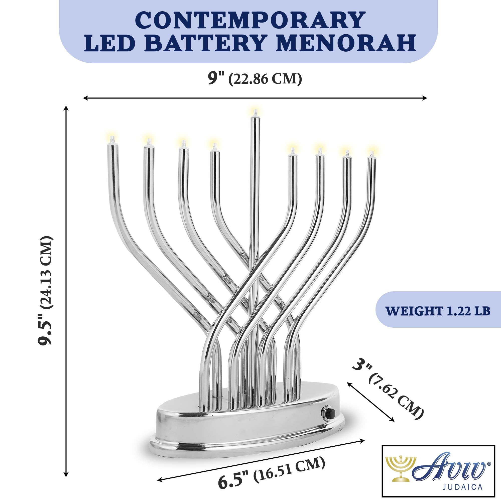 Aviv Judaica side profile displaying oval base for stability and space-saving footprint