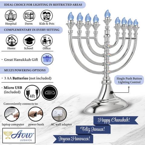 Aviv Judaica USB cable connected to port for convenient continuous power options