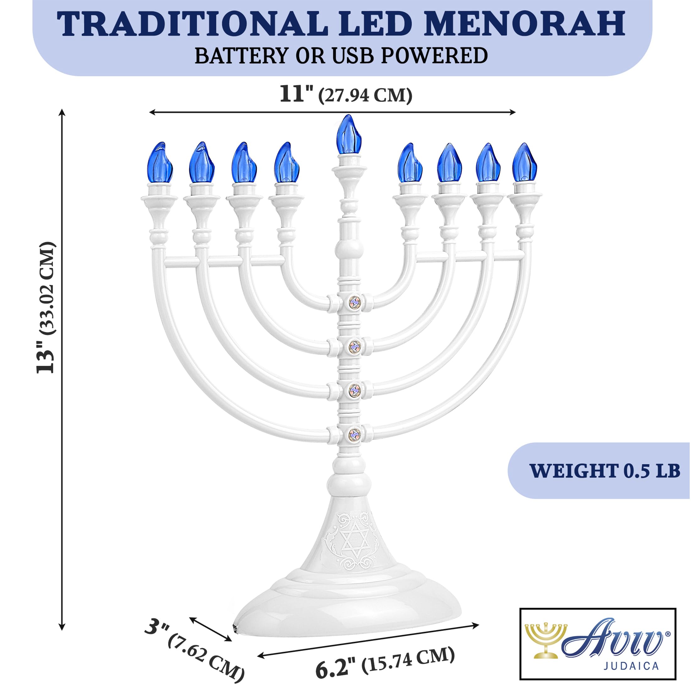 Aviv Judaica micro USB cable connection demonstrating USB power option for versatile use