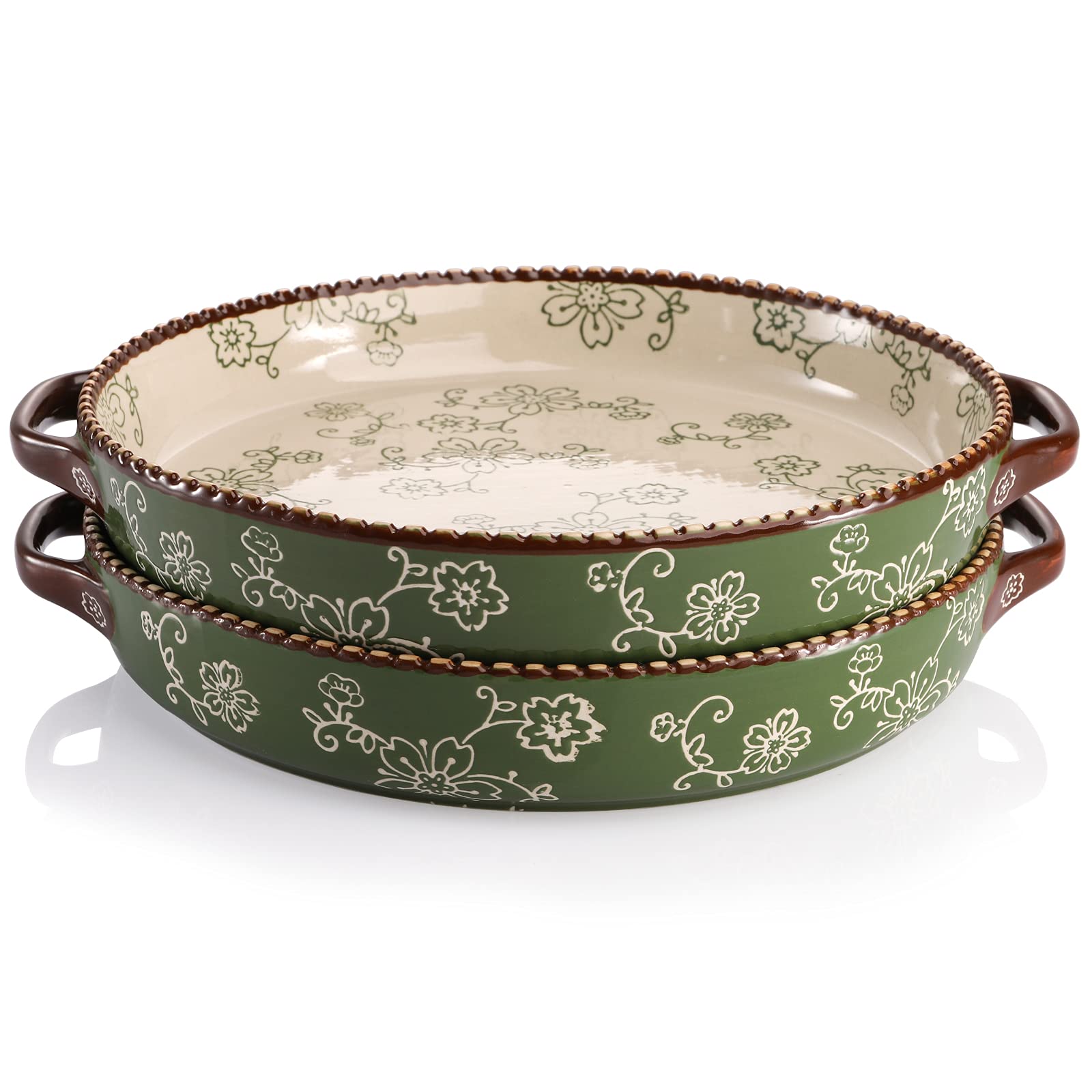 AVLA front view of two sakura ceramic pans for attractive serving