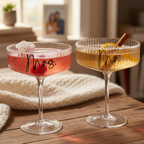 AW BRIDAL glasses beside a ruler to show 8.5oz scale benefit