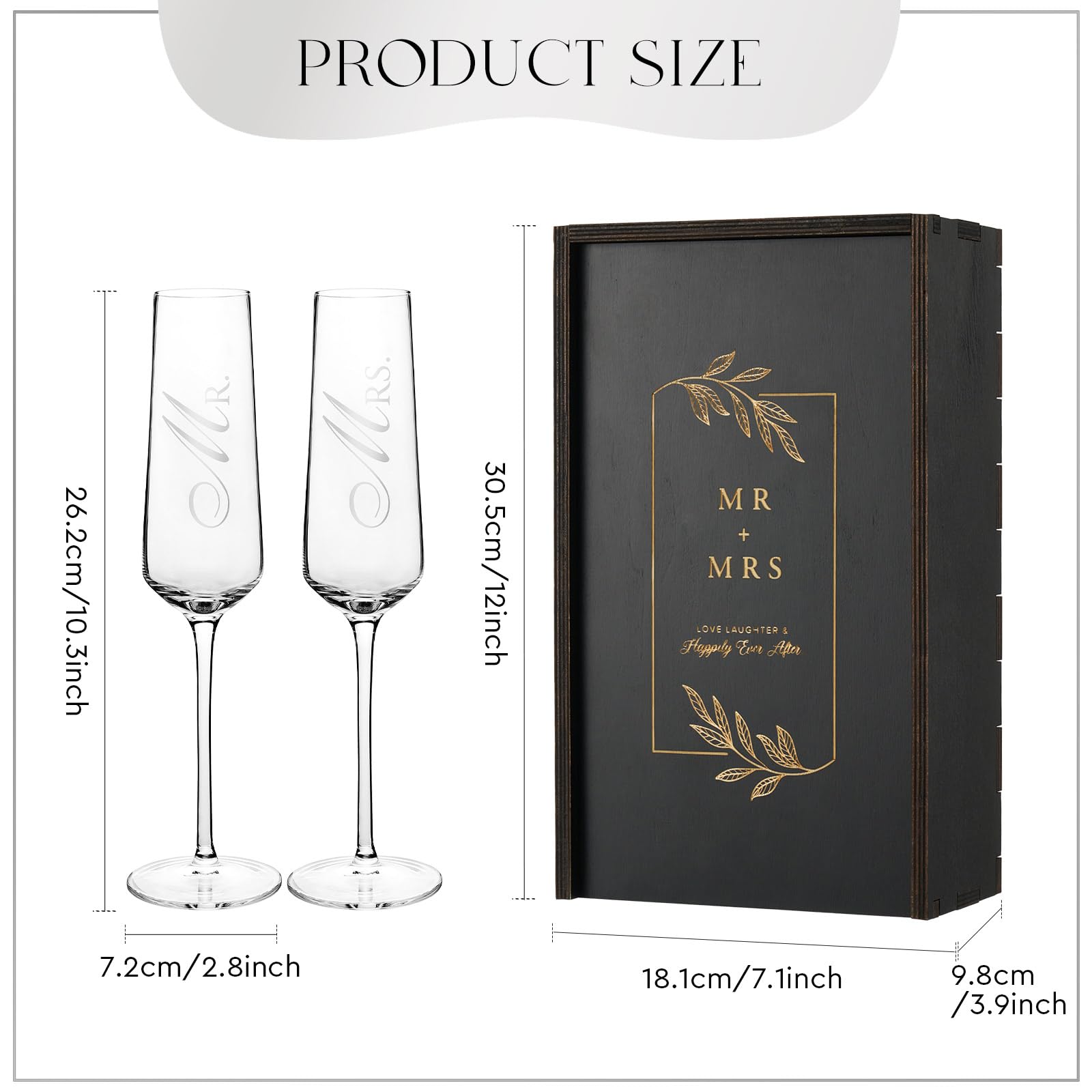AW crystal champagne flutes side-by-side highlighting matching design and coordinated toasts