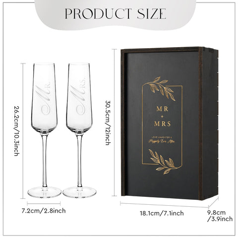 AW crystal champagne flutes side-by-side highlighting matching design and coordinated toasts