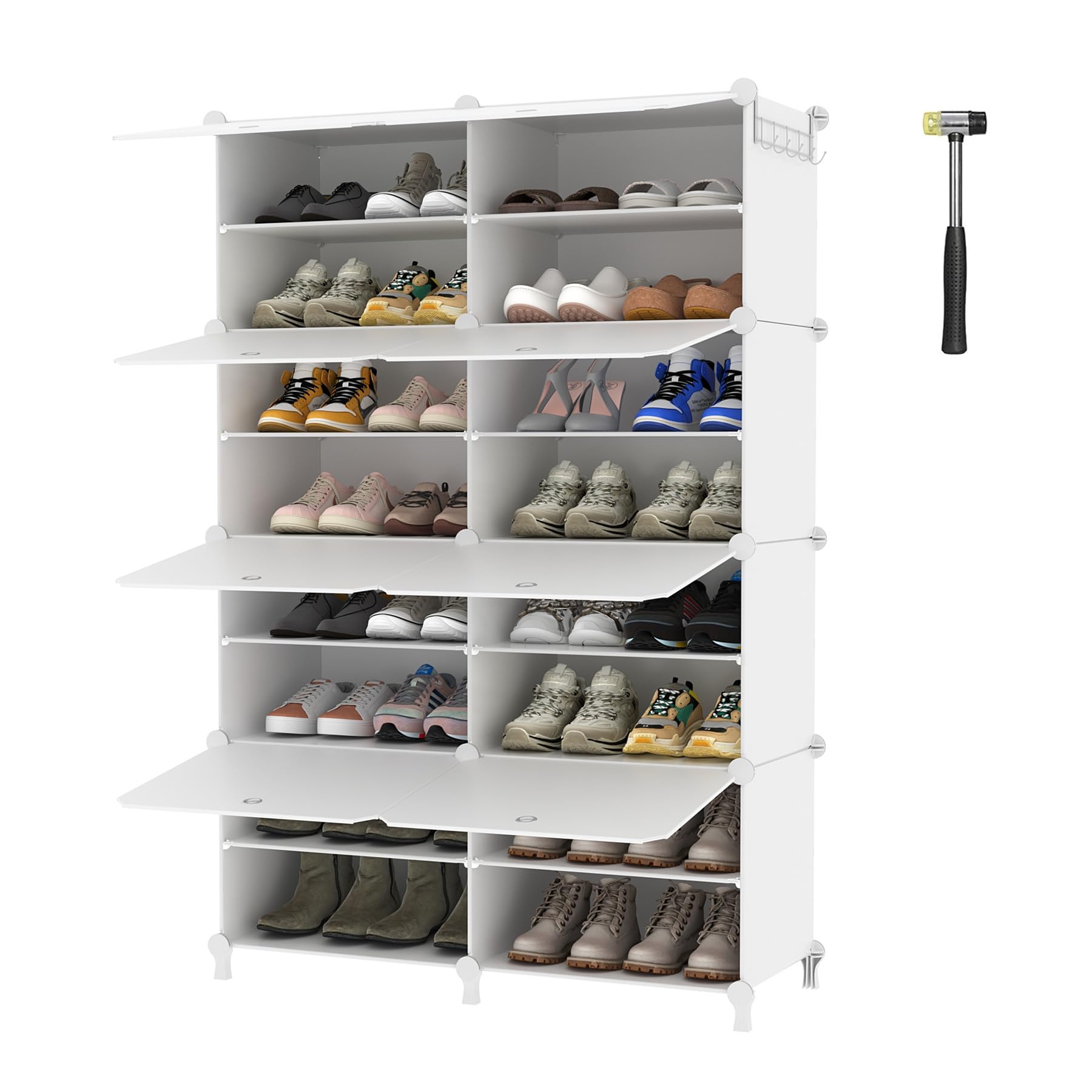 AWTATOS front view of white 8-tier shoe rack showing organized storage benefit