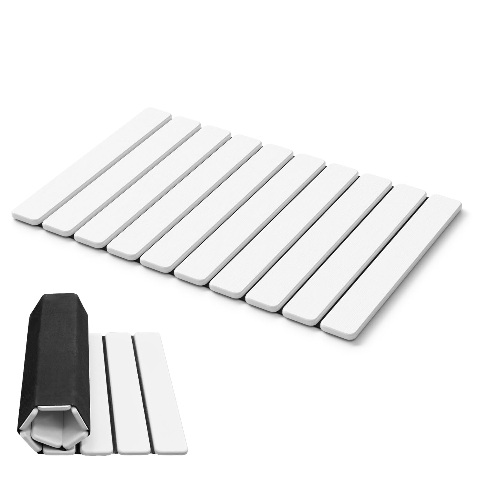 AWW front view of mat showing clean white surface and compact size benefit