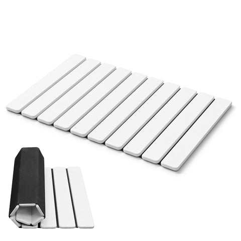 AWW front view of mat showing clean white surface and compact size benefit