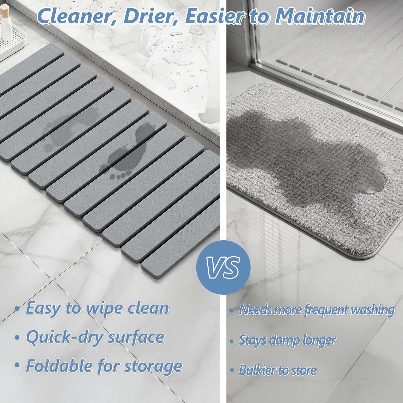 AWW mat placed on tiled bathroom floor, provides non-slip stability and neat appearance