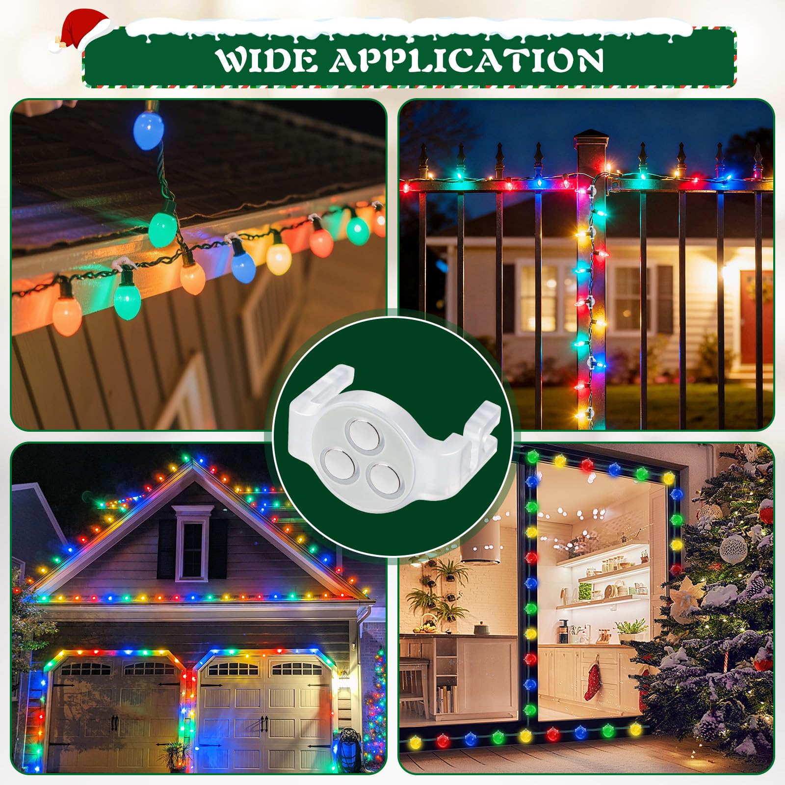Axcoix installed on outdoor railing with holiday lights showing tidy, damage-free display