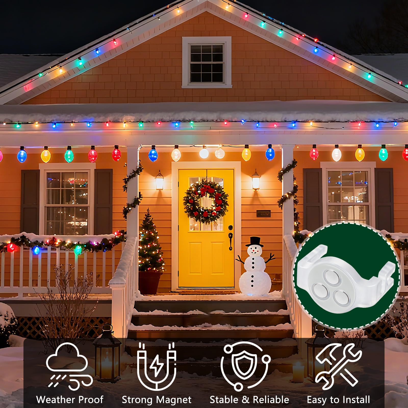 Axcoix transparent clip mounted on a rooftop edge blending into decorations while securing lights