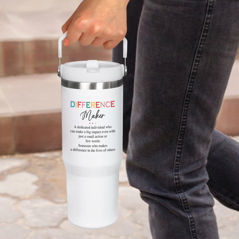 AXIARA size comparison next to a standard water bottle showing 30 oz capacity